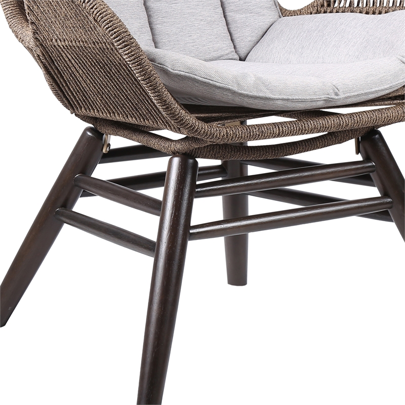 Armen Living King Wood & Fabric Outdoor Lounge Chair in Dark Wood/Gray
