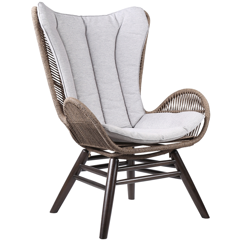 Armen Living King Wood & Fabric Outdoor Lounge Chair in Dark Wood/Gray
