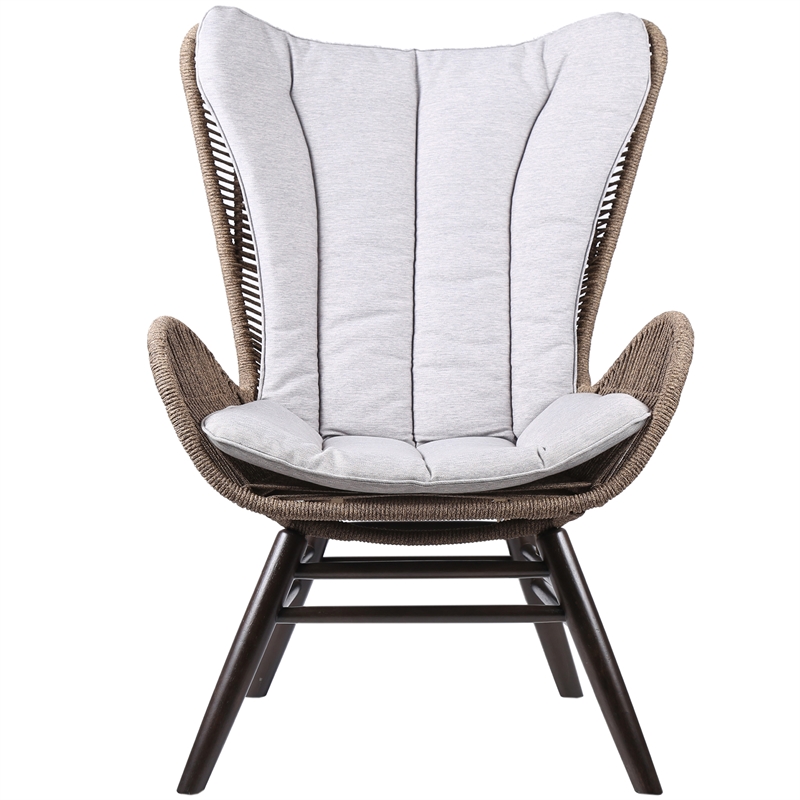 Armen Living King Wood & Fabric Outdoor Lounge Chair in Dark Wood/Gray