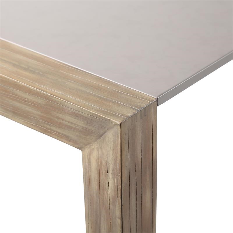 Armen Living Fineline Outdoor Rectangle Wood Dining Table in Natural/Gray