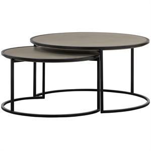 rina concrete and black metal 2 piece nesting coffee table set
