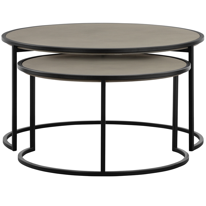 Armen Living Rina 2-Piece Metal/Concrete Nesting Coffee Table Set in Gray/Black
