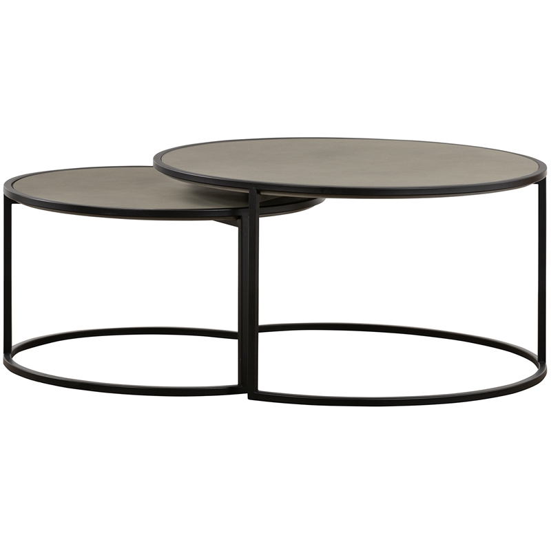Armen Living Rina 2-Piece Metal/Concrete Nesting Coffee Table Set in Gray/Black