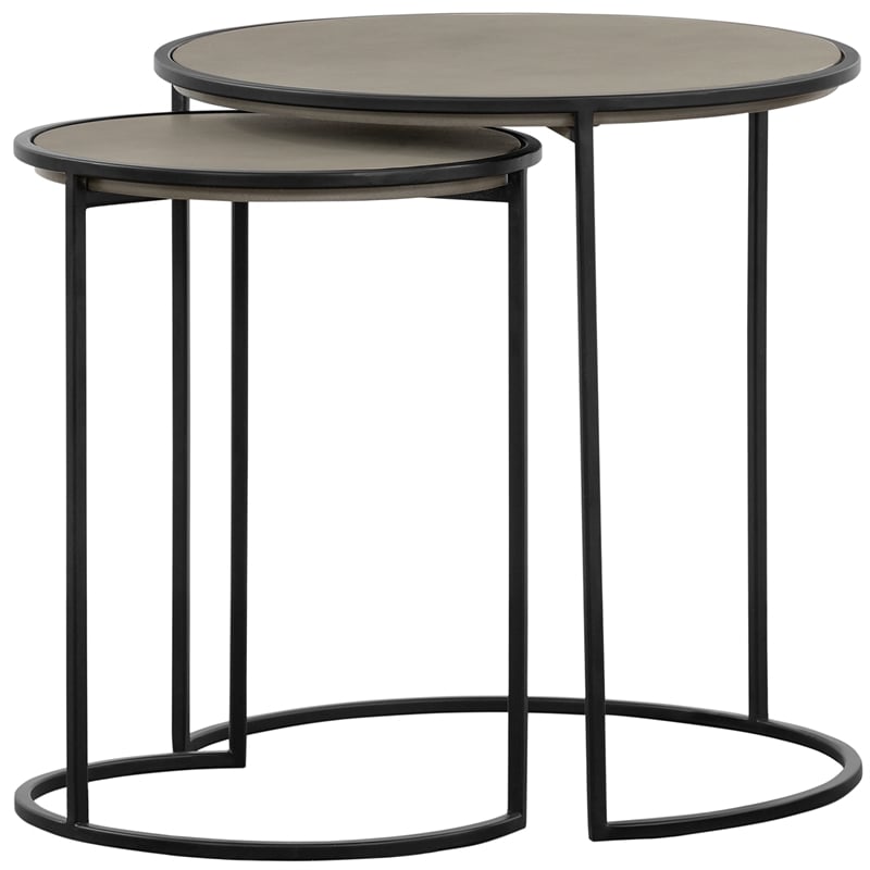 Armen Living Rina 2-Piece Metal & Concrete Nesting End Table Set in Gray/Black
