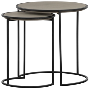 armen living rina 2-piece metal & concrete nesting end table set in gray/black
