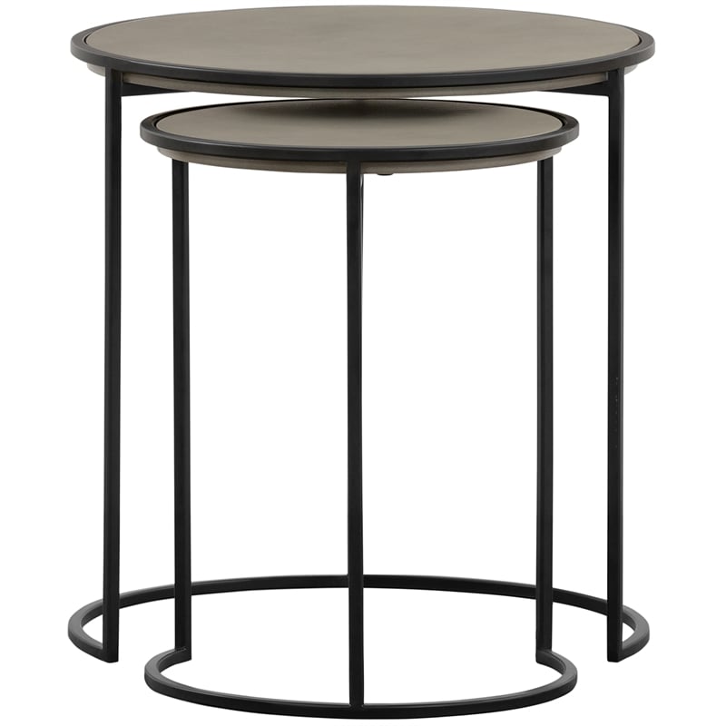 Armen Living Rina 2-Piece Metal & Concrete Nesting End Table Set in Gray/Black