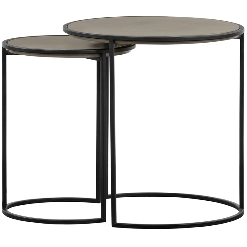 Armen Living Rina 2-Piece Metal & Concrete Nesting End Table Set in Gray/Black
