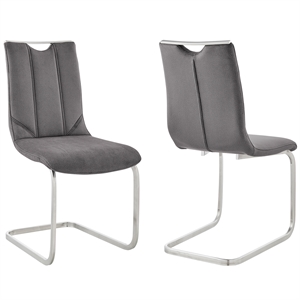 Armen Living Pacific 20&quot Fabric Dining Armless Chair in Gray/Steel (Set of 2)