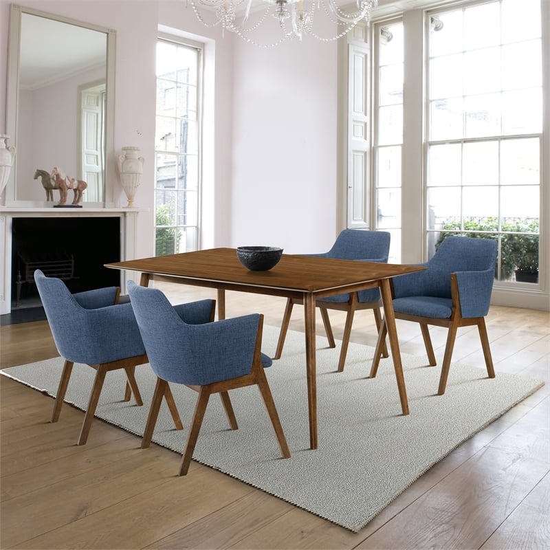 Armen Living Westmont and Renzo 5-Piece Modern Wood Dining Set in Blue/Brown
