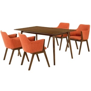 Armen Living Westmont and Renzo 5-Piece Modern Wood Dining Set in Orange/Brown