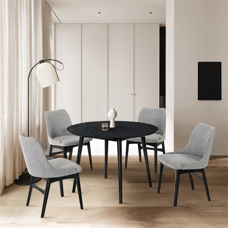 Armen Living Arcadia and Azalea 5-Piece Round Wood Dining Set in Black/Gray