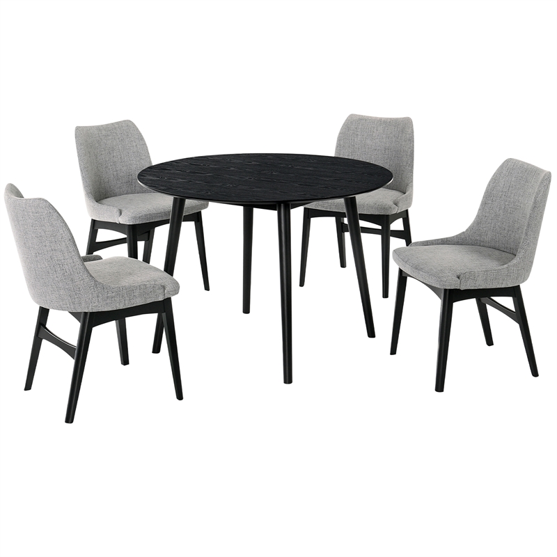 Armen Living Arcadia and Azalea 5-Piece Round Wood Dining Set in Black/Gray
