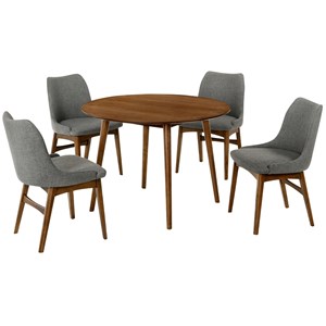 Armen Living Arcadia and Azalea 5-Piece Round Wood Dining Set in Charcoal/Brown