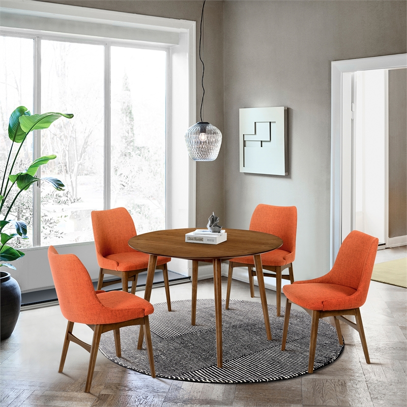 Armen Living Arcadia and Azalea 5-Piece Round Wood Dining Set in Orange/Brown