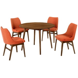 Armen Living Arcadia and Azalea 5-Piece Round Wood Dining Set in Orange/Brown