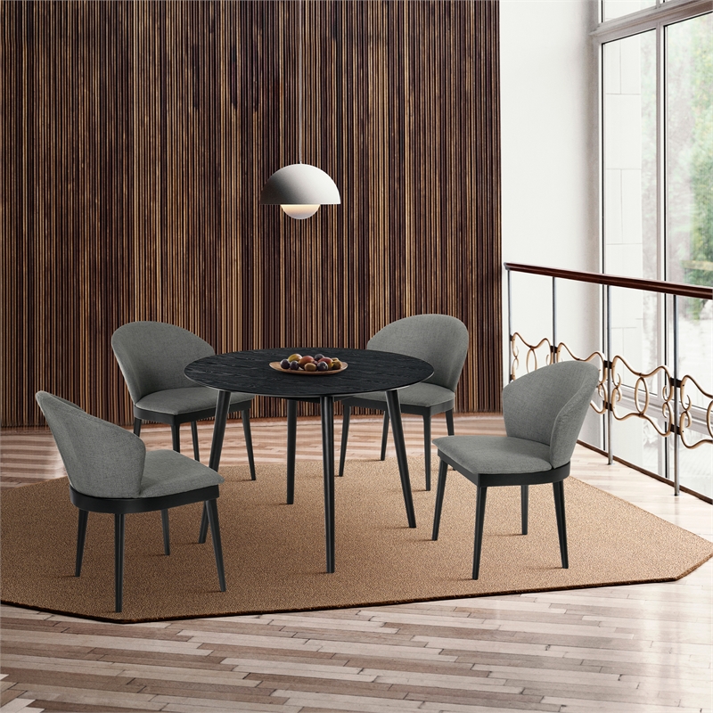 Armen Living Arcadia and Juno Round Wood 5-Piece Dining Set in Charcoal/Black