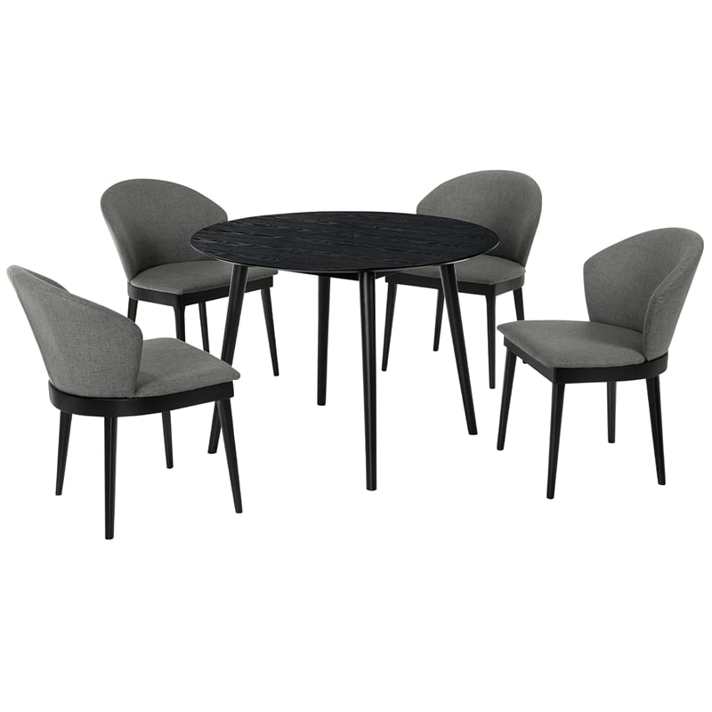Armen Living Arcadia and Juno Round Wood 5-Piece Dining Set in Charcoal/Black