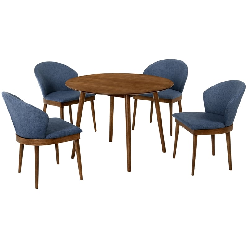 Armen Living Arcadia and Juno Round Wood 5-Piece Dining Set in Blue/Brown