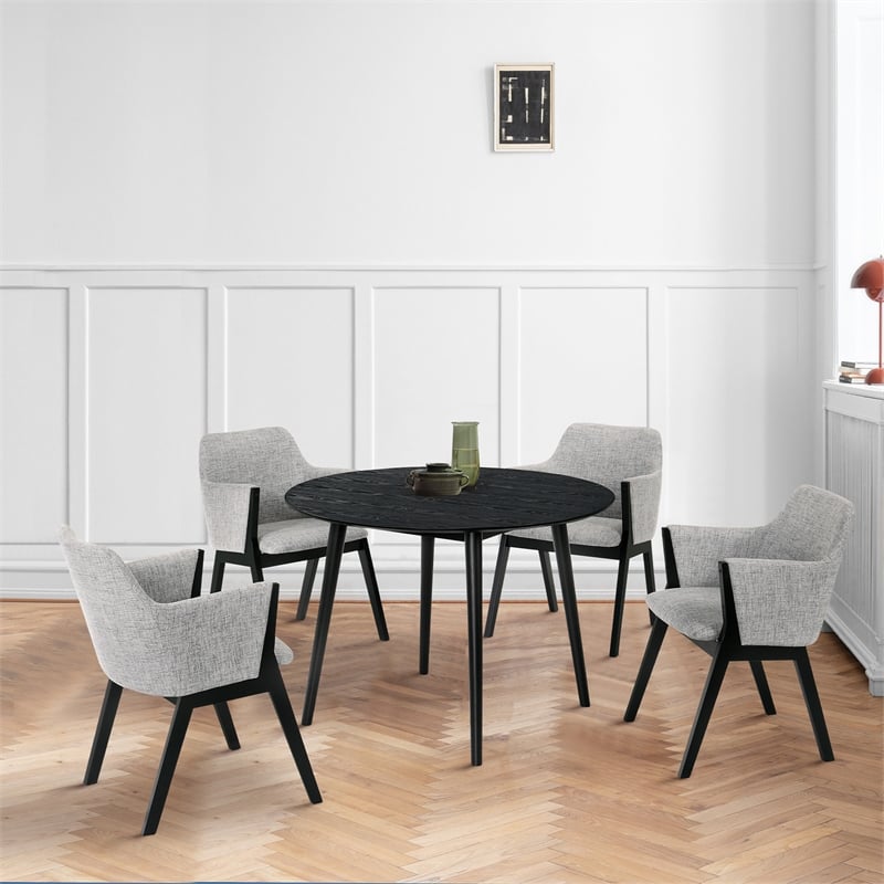 Armen Living Arcadia and Renzo Round 5-Piece Wood Dining Set in Gray/Black