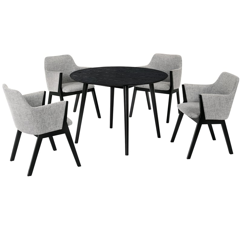Armen Living Arcadia and Renzo Round 5-Piece Wood Dining Set in Gray/Black