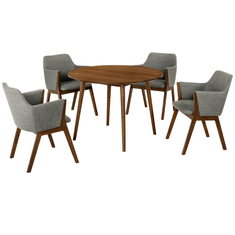 Armen Living Arcadia and Renzo Round 5-Piece Wood Dining Set in Charcoal/Brown