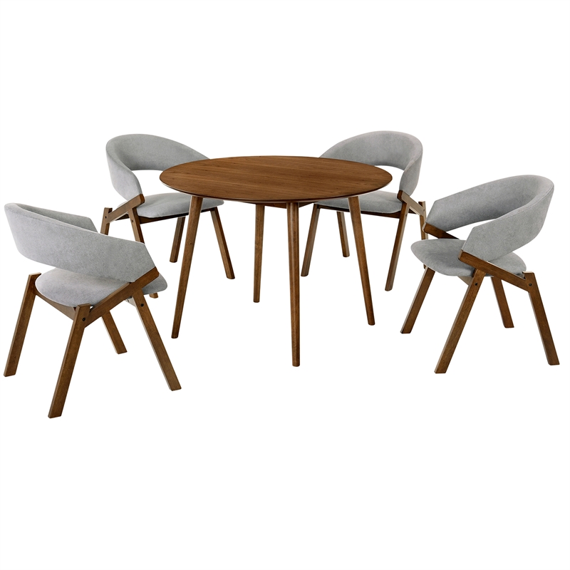 Armen Living Arcadia and Talulah Round Wood 5-Piece Dining Set in Gray/Brown