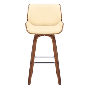 Armen Living Tyler 26&quot Faux Leather/Wood Swivel Counter Stool in Walnut/Cream