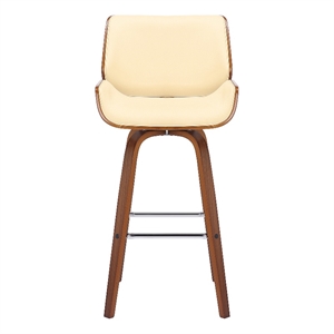Armen Living Tyler 30&quot Faux Leather Swivel Bar Stool in Cream/Walnut