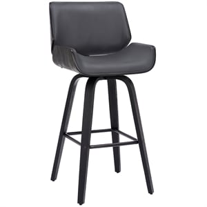 Armen Living Tyler 30&quot Faux Leather/Wood Swivel Bar Stool in Black/Gray