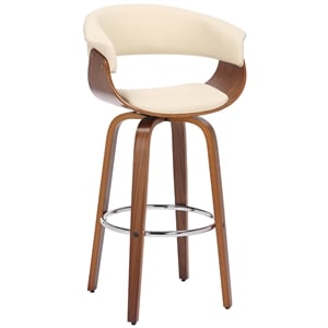 Armen Living Julyssa 30&quot Faux Leather/Wood Swivel Bar Stool in Cream/Walnut