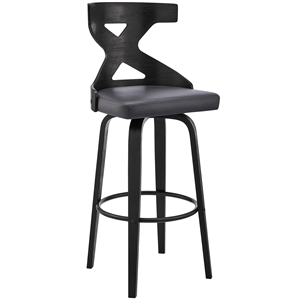 Armen Living Gayle 26&quot Faux Leather Swivel Cross Counter Stool in Gray/Black