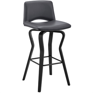 Armen Living Gerty 30&quot Faux Leather & Wood Swivel Bar Stool in Gray/Black