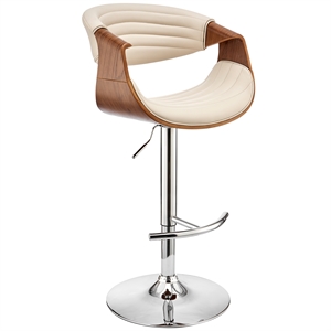 gionni adjustable swivel cream faux leather and walnut wood bar stool