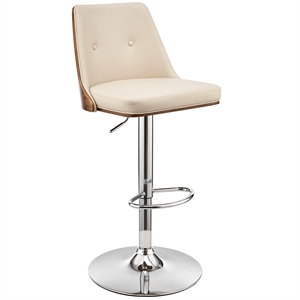 Armen Living Jacob 25-33&quot Faux Leather/Wood Swivel Bar Stool in Cream/Walnut