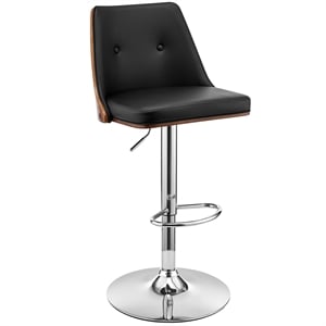 Armen Living Jacob 25-33&quot Faux Leather/Wood Swivel Bar Stool in Black/Walnut