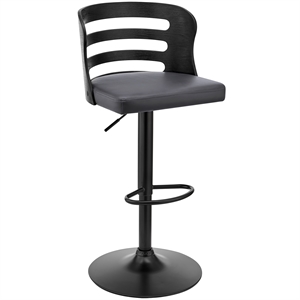 Armen Living Khalia 25-33&quot Faux Leather/Wood Swivel Bar Stool in Gray/Black