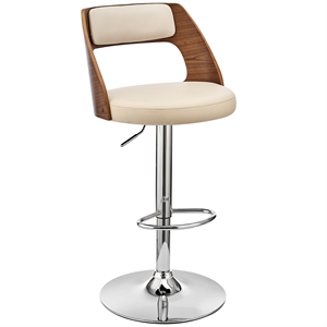 paulo adjustable swivel cream faux leather and walnut wood bar stool