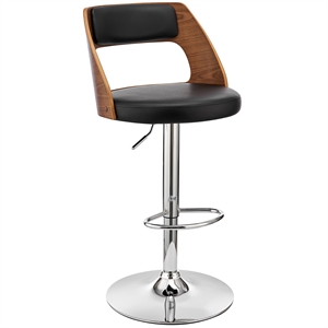 Armen Living Paulo 25-33&quot Faux Leather & Wood Swivel Bar Stool in Black/Walnut
