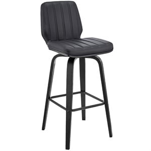 Armen Living Renee 26&quot Faux Leather/Wood Swivel Counter Stool in Gray/Black