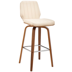 Armen Living Renee 30&quot Faux Leather/Wood Swivel Bar Stool in Cream/Walnut