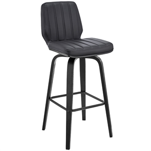 Armen Living Renee 30&quot Faux Leather/Wood Swivel Bar Stool in Gray/Black