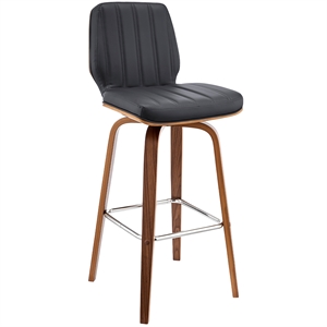 Armen Living Renee 30&quot Faux Leather/Wood Swivel Bar Stool in Gray/Walnut