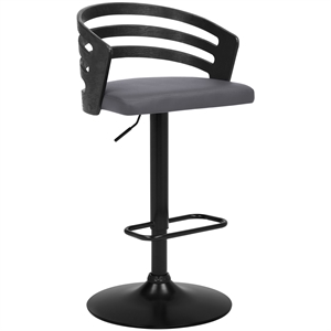 Armen Living Adele 25-32&quot Modern Faux Leather Swivel Bar Stool in Gray/Black