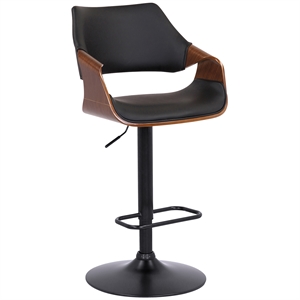 Armen Living Aspen 25-33&quot Modern Faux Leather Swivel Bar Stool in Black/Walnut