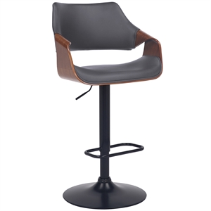 Armen Living Aspen 24.5-33&quot Modern Faux Leather Swivel Bar Stool in Gray/Walnut