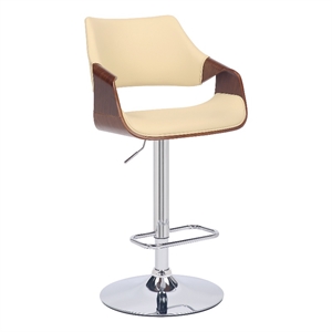 Armen Living Aspen 25-33&quot Modern Faux Leather Swivel Bar Stool in Cream/Walnut