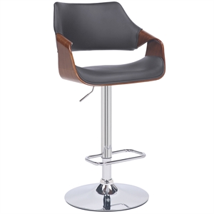 Armen Living Aspen 25-33&quot Modern Faux Leather Swivel Bar Stool in Gray/Walnut
