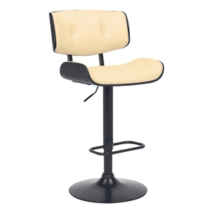 Armen Living Brooklyn 25-34&quot Faux Leather/Wood Swivel Bar Stool in Cream/Black