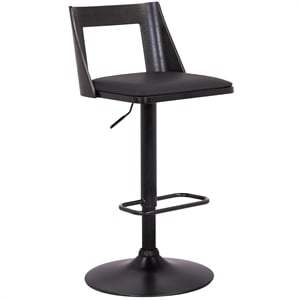 Armen Living Milan 24-34&quot Faux Leather/Wood Swivel Bar Stool in Black