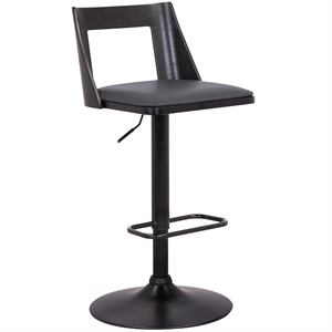 Armen Living Milan 24-34&quot Faux Leather/Wood Swivel Bar Stool in Gray/Black
